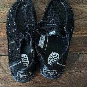 Hey Dude Kids Sparkly Black Sneakers